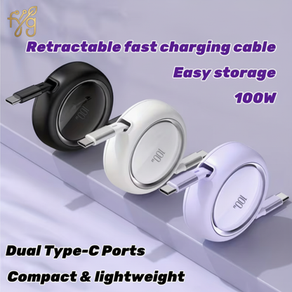 100W Retractable Fast Charging Cable – available in Black, White and Purple