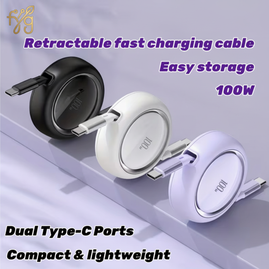 100W Retractable Fast Charging Cable – available in Black, White and Purple